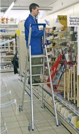 STABILO® Alu-Stufen-Stehleiter 5 Stufen fahrbar 1,80m lang